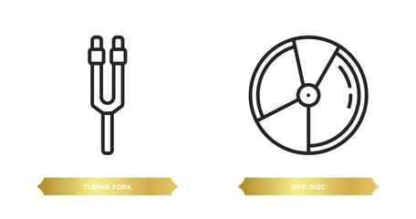 Poster - two editable outline icons from music and media concept. thin line icons such as tuning fork, dvd disc vector.