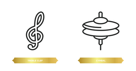 Wall Mural - two editable outline icons from music and media concept. thin line icons such as treble clef, cymbal vector.