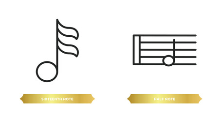 Poster - two editable outline icons from music and media concept. thin line icons such as sixteenth note, half note vector.