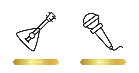 Poster - two editable outline icons from music and media concept. thin line icons such as balalaika, hand mic vector.