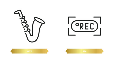Poster - two editable outline icons from music and media concept. thin line icons such as jazz, rec vector.