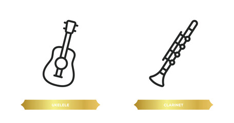 Poster - two editable outline icons from music and media concept. thin line icons such as ukelele, clarinet vector.