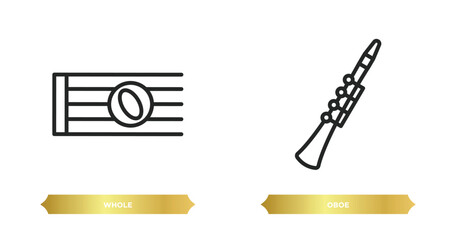 Poster - two editable outline icons from music and media concept. thin line icons such as whole, oboe vector.