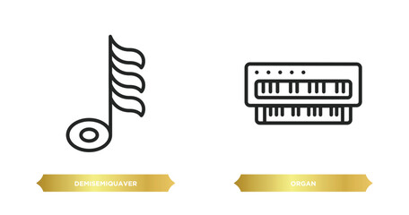 two editable outline icons from music and media concept. thin line icons such as demisemiquaver, organ vector.