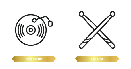 Poster - two editable outline icons from music and media concept. thin line icons such as music record, drumstick vector.