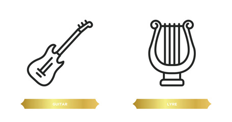 Poster - two editable outline icons from music concept. thin line icons such as guitar, lyre vector.