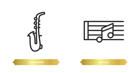 Poster - two editable outline icons from music and media concept. thin line icons such as saxophone, quaver vector.