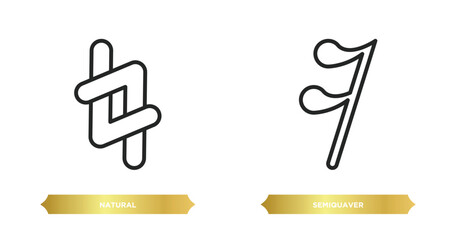 Sticker - two editable outline icons from music and media concept. thin line icons such as natural, semiquaver vector.