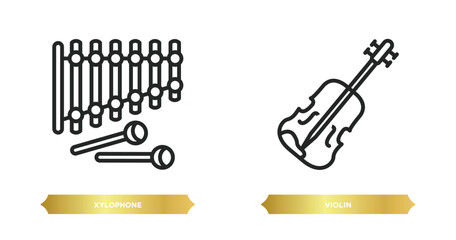 two editable outline icons from music concept. thin line icons such as xylophone, violin vector.