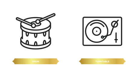 Poster - two editable outline icons from music concept. thin line icons such as drum, turntable vector.