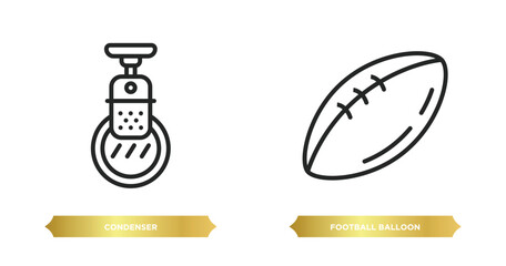 Poster - two editable outline icons from multimedia concept. thin line icons such as condenser, football balloon vector.