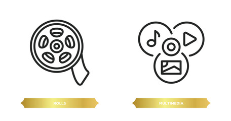 Poster - two editable outline icons from multimedia concept. thin line icons such as rolls, multimedia vector.