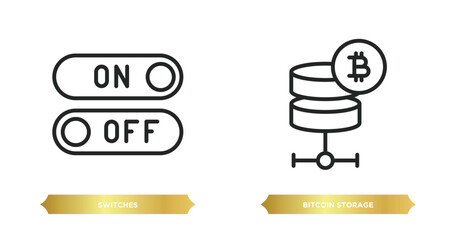 Poster - two editable outline icons from multimedia concept. thin line icons such as switches, bitcoin storag