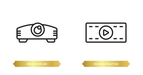 Poster - two editable outline icons from multimedia concept. thin line icons such as projector len, movie clip button vector.