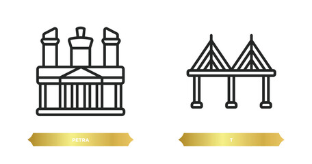 Poster - two editable outline icons from monuments concept. thin line icons such as petra, t vector.