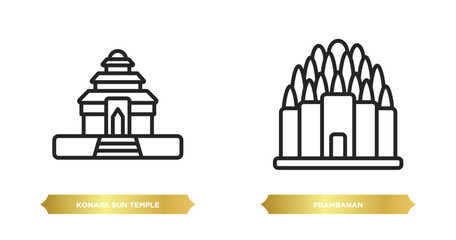 Poster - two editable outline icons from monuments concept. thin line icons such as konark sun temple, prambanan vector.