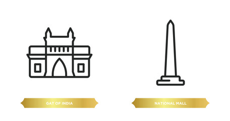Poster - two editable outline icons from monuments concept. thin line icons such as gat of india, national ma