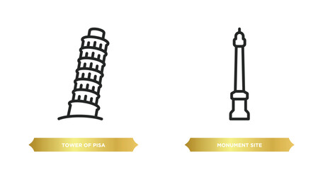 Poster - two editable outline icons from monuments concept. thin line icons such as tower of pisa, monument s