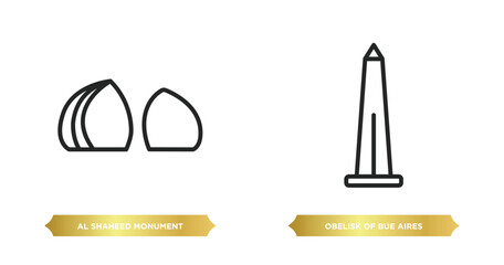 Poster - two editable outline icons from monuments concept. thin line icons such as al shaheed monument, obelisk of bue aires vector.