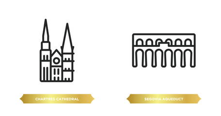 Poster - two editable outline icons from monuments concept. thin line icons such as chartres cathedral, segov