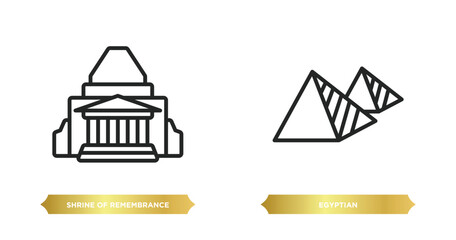 Poster - two editable outline icons from monuments concept. thin line icons such as shrine of remembrance, egyptian vector.