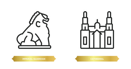 Poster - two editable outline icons from monuments concept. thin line icons such as imperial guardian lion, cathedral vector.