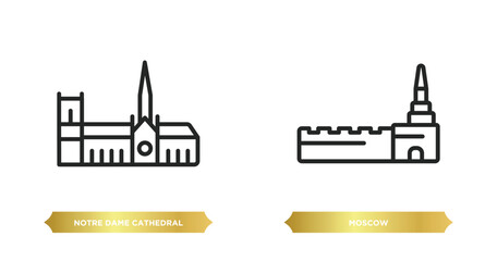 Poster - two editable outline icons from monuments concept. thin line icons such as notre dame cathedral, moscow vector.