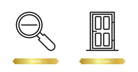 Poster - two editable outline icons from miscellaneous concept. thin line icons such as diminish, room door v