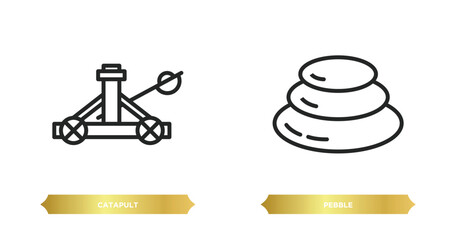 Poster - two editable outline icons from miscellaneous concept. thin line icons such as catapult, pebble vector.