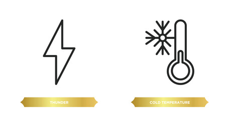 Wall Mural - two editable outline icons from meteorology concept. thin line icons such as thunder, cold temperature vector.