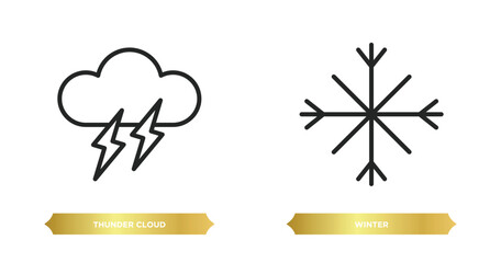 Poster - two editable outline icons from meteorology collection. concept. thin line icons such as thunder cloud, winter vector.