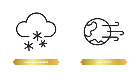 Poster - two editable outline icons from meteorology concept. thin line icons such as snoflakes winter cloud, windy earth vector.