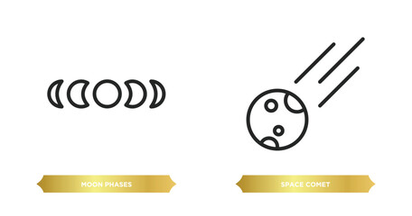 Poster - two editable outline icons from meteorology concept. thin line icons such as moon phases, space come