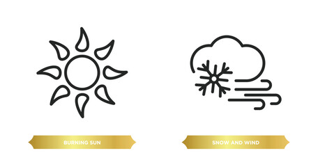 Poster - two editable outline icons from meteorology concept. thin line icons such as burning sun, snow and w