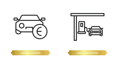 Poster - two editable outline icons from mechanicons concept. thin line icons such as car sale in euros, car at gas station vector.