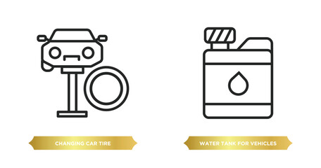 Poster - two editable outline icons from mechanicons concept. thin line icons such as changing car tire, wate