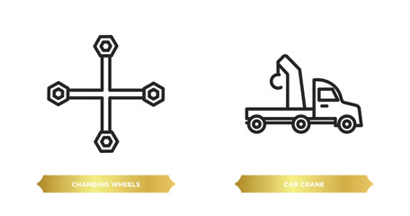 Poster - two editable outline icons from mechanicons concept. thin line icons such as changing wheels tool, c