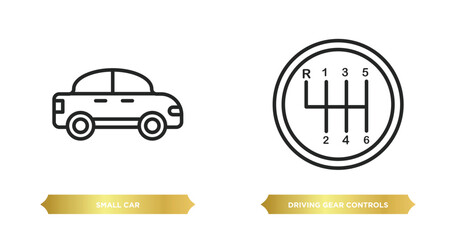 Poster - two editable outline icons from mechanicons concept. thin line icons such as small car, driving gear