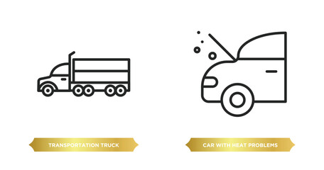 Wall Mural - two editable outline icons from mechanicons concept. thin line icons such as transportation truck, car with heat problems vector.