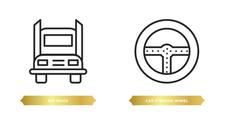 Poster - two editable outline icons from mechanicons concept. thin line icons such as big truck, car steering