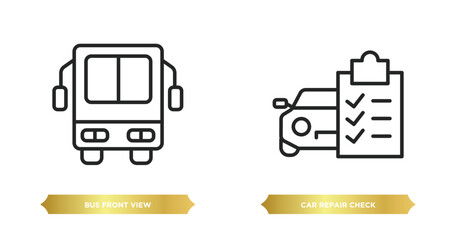 Poster - two editable outline icons from mechanicons concept. thin line icons such as bus front view, car rep