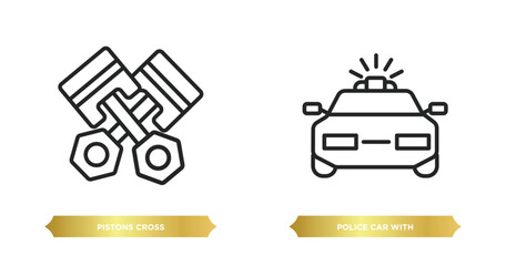 Sticker - two editable outline icons from mechanicons concept. thin line icons such as pistons cross, police car with light vector.