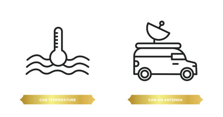 Poster - two editable outline icons from mechanicons concept. thin line icons such as car temperature, van an antenna vector.