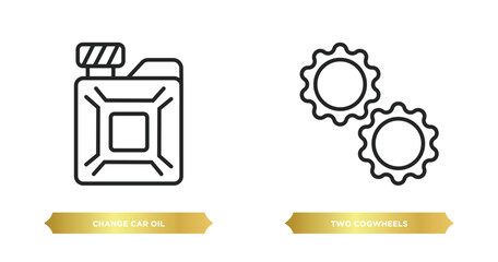 Poster - two editable outline icons from mechanicons concept. thin line icons such as change car oil, two cog