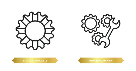 Poster - two editable outline icons from mechanicons concept. thin line icons such as bicycle sprockets, repa
