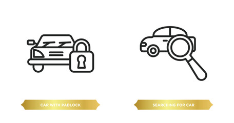 Poster - two editable outline icons from mechanicons concept. thin line icons such as car with padlock, searc