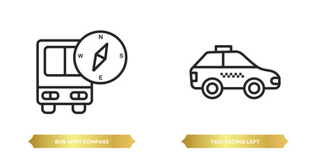 Poster - two editable outline icons from mechanicons concept. thin line icons such as bus with compass, taxi facing left vector.