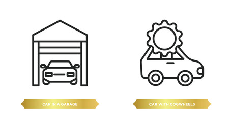 Poster - two editable outline icons from mechanicons concept. thin line icons such as car in a garage, car wi