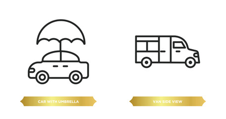 Wall Mural - two editable outline icons from mechanicons concept. thin line icons such as car with umbrella, van side view vector.