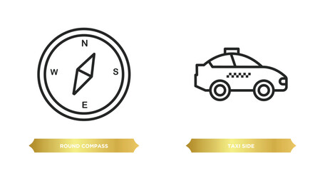 Poster - two editable outline icons from mechanicons concept. thin line icons such as round compass, taxi sid